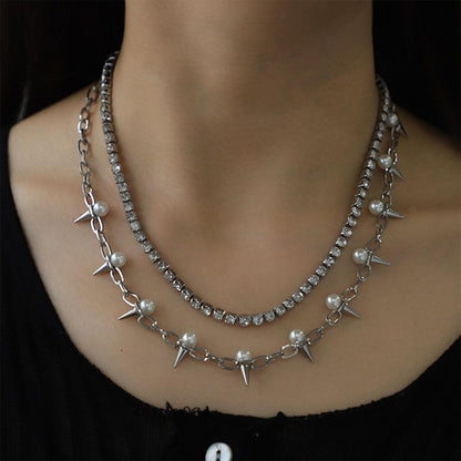 Rhinestone Double-Layered Necklace - Miami beauty1