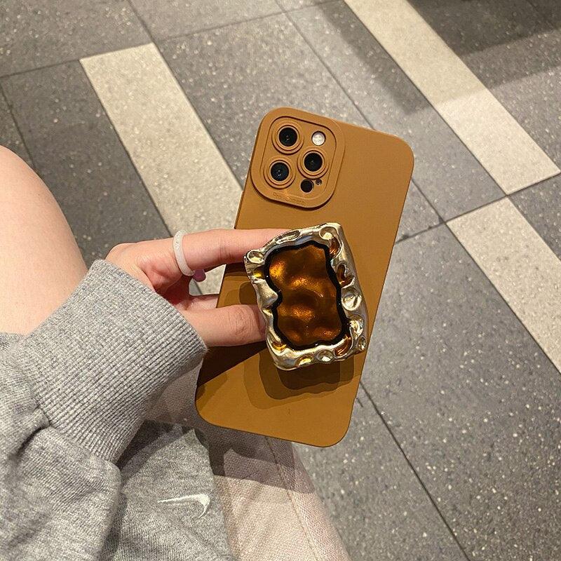 Korea Vintage Metal Ring Holder Stand Silicone Phone Case For iPhone 13 Pro Max 12 11 XS XR X 8 7 Plus SE Luxury Cover - Miami beauty1