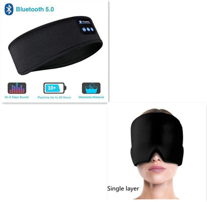 Wireless Bluetooth Sleeping Headphones Headband Thin Soft Elastic Comfortable Music Ear Phones Eye Mask For Side Sleeper Sports - Miami beauty1