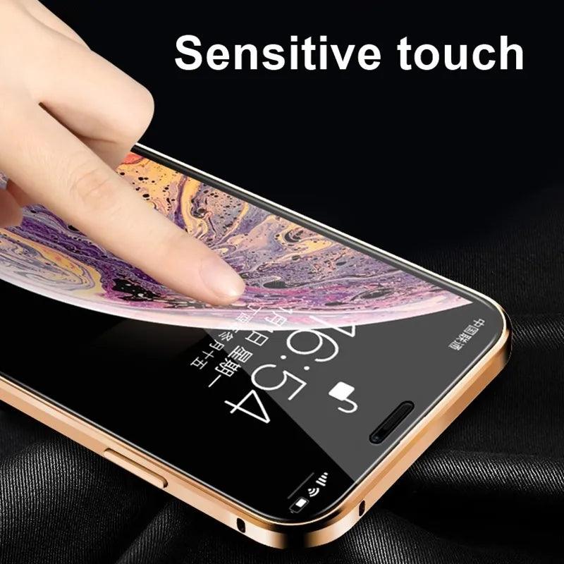 Magnetic Tempered Glass Privacy Metal Case For iphone 15 14 13 12 11 Pro MAX 360 Magnet Antispy Protective Cover - Miami beauty1