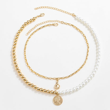 Gold-Plated Glass Pearl Necklace - Miami beauty1