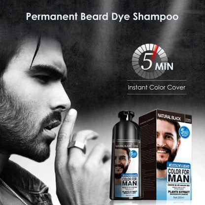 Beard Hair Color Shampoo For Men,Natural Permanent Beard DyeShampoo, Colors Hair In Minutes Long Lasting, 200ml, Black Hair DyeHaircare