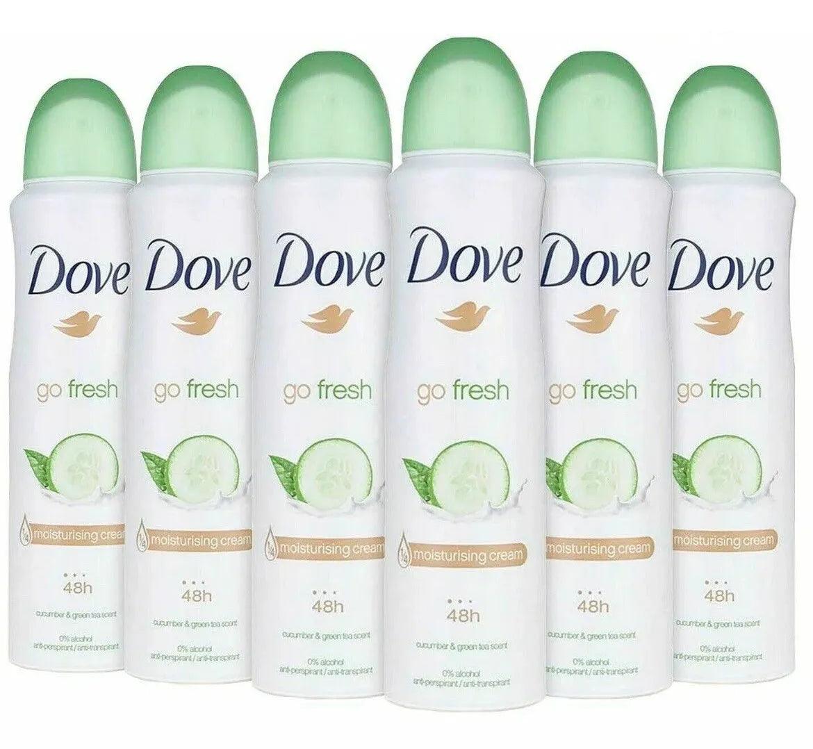 6 Pack of Dove Antiperspirant Body Spray 250 ml Go Fresh Cucumber & Green Tea☘️ - Miami beauty1