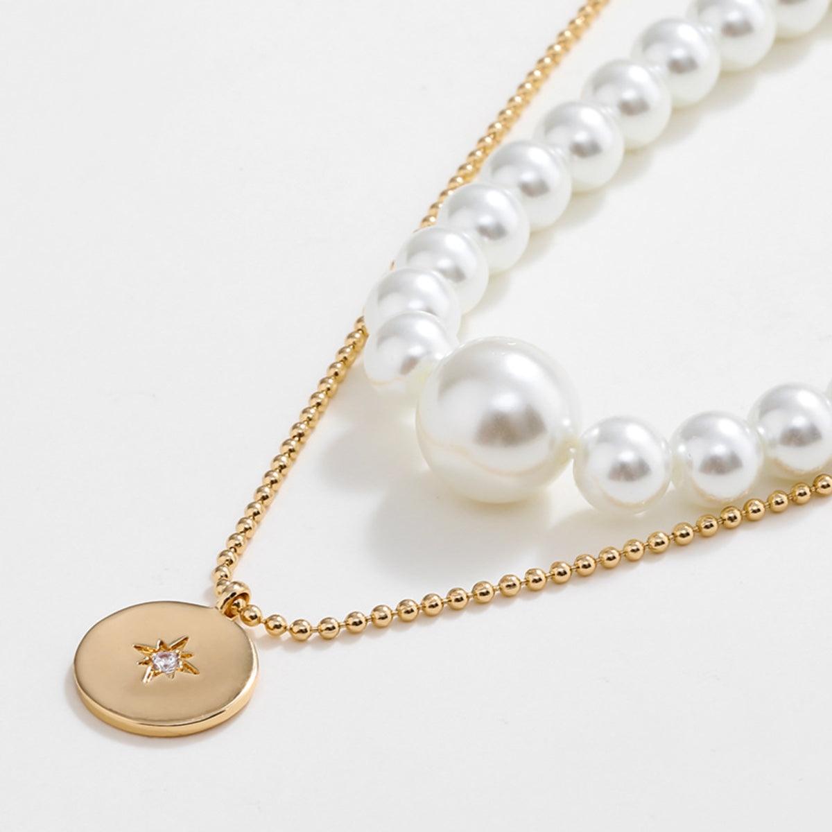 Gold-Plated Glass Pearl Necklace - Miami beauty1