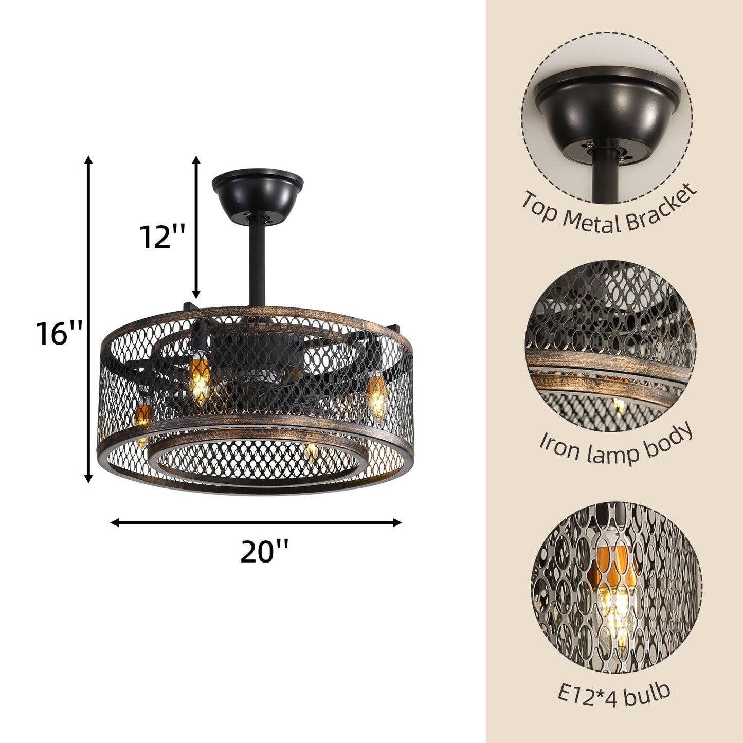 20 inch Caged Ceiling Fan with Lights - Miami beauty1