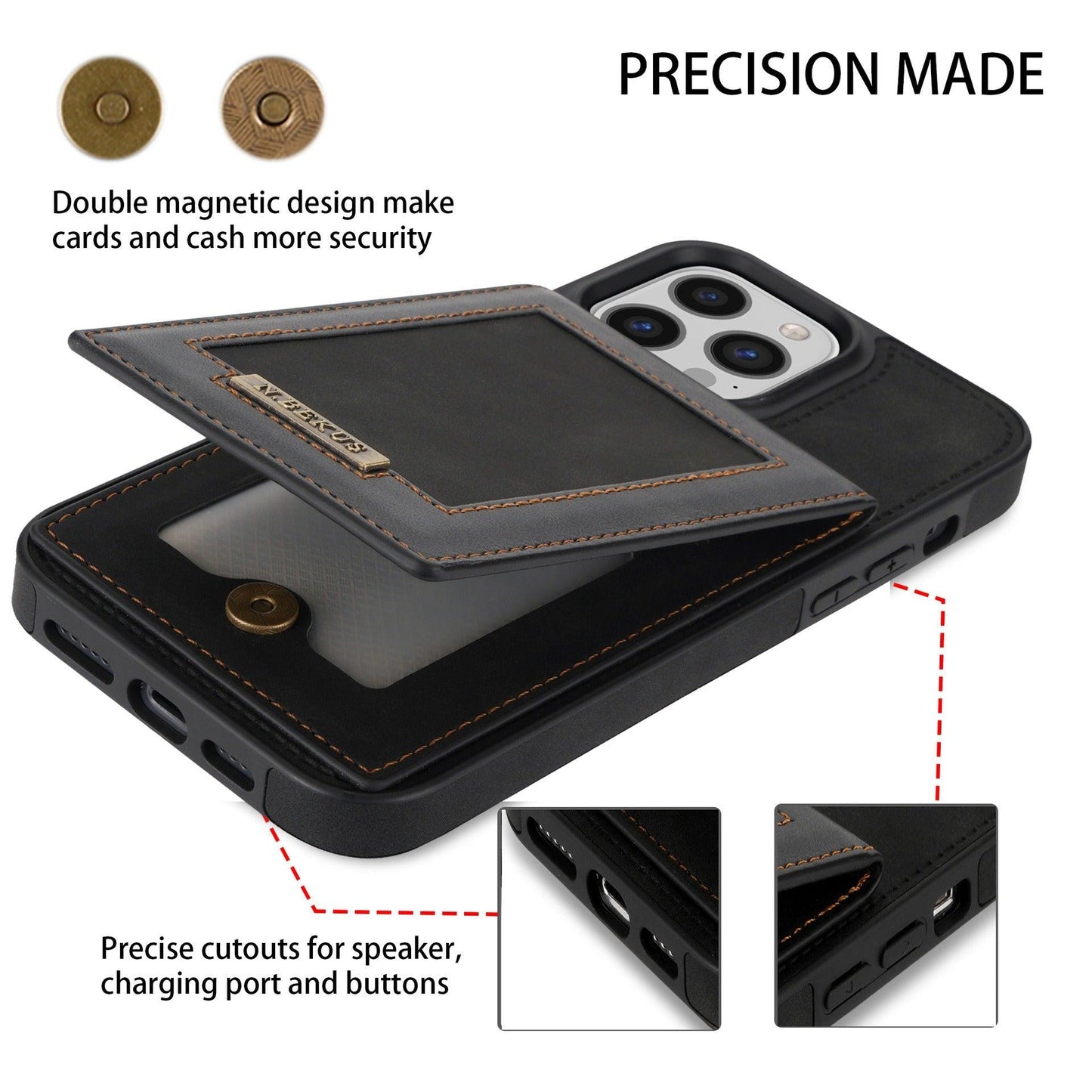 For iPhone 14ProMax Card Holder Phone Leather Case Samsung S23Ultra Photo Frame Magnetic Buckle Protective Case - Miami beauty1