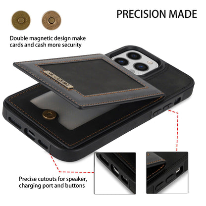 For iPhone 14ProMax Card Holder Phone Leather Case Samsung S23Ultra Photo Frame Magnetic Buckle Protective Case - Miami beauty1