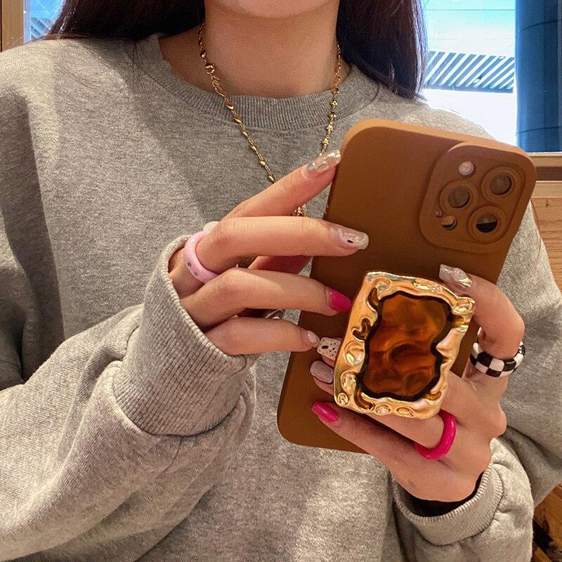 Korea Vintage Metal Ring Holder Stand Silicone Phone Case For iPhone 13 Pro Max 12 11 XS XR X 8 7 Plus SE Luxury Cover - Miami beauty1