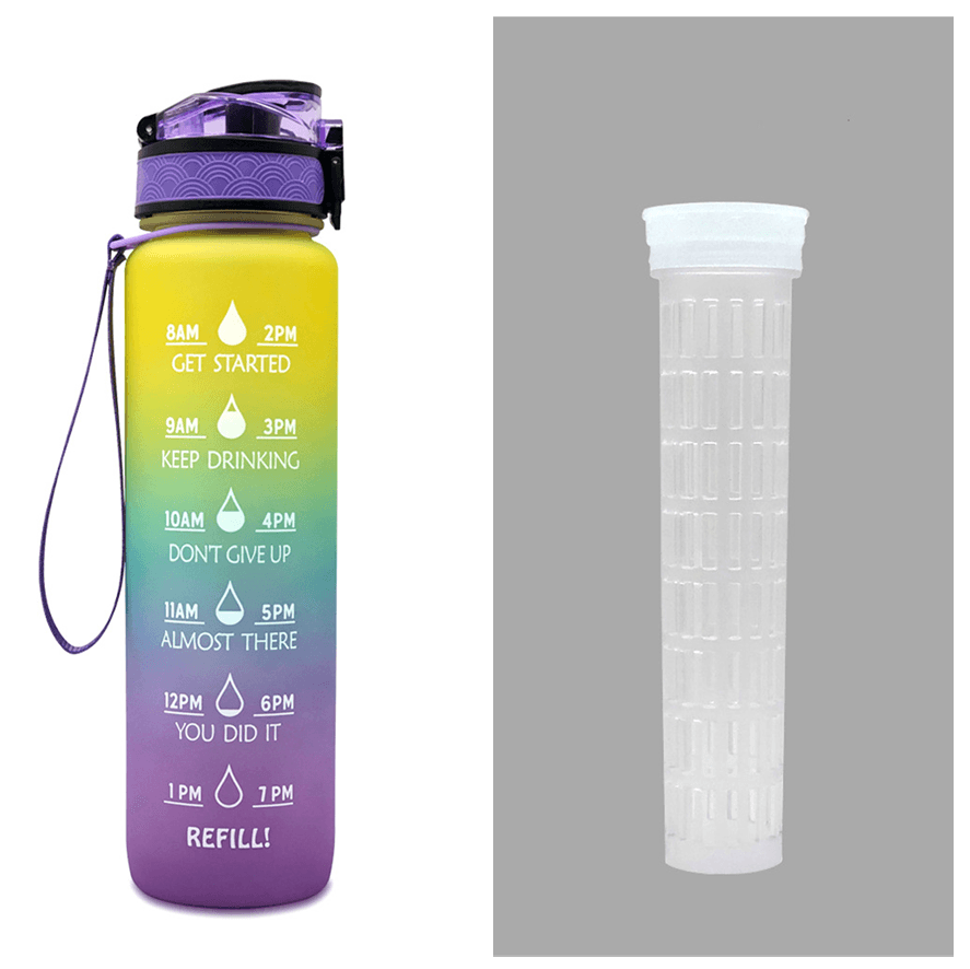 1L Tritan Water Bottle With Time Marker Bounce Cover Motivational Water Bottle Cycling Leakproof Cup For Sports Fitness Bottles - Miami beauty1