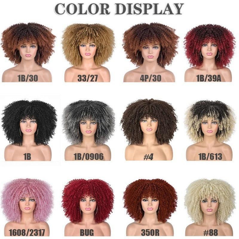 Female Hair African Small Curly Hair Explosion Head Black Chemical Fiber Wig Full Head Set - Miami beauty1