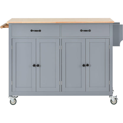 Kitchen Island Cart with Solid Wood Top and Locking Wheels 54.3 Inch Width (Grey Blue) - Miami beauty1