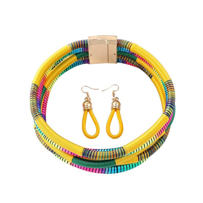 Hand woven collar African style color line magnetic buckle necklace set European and American exaggerated necklace - Miami beauty1