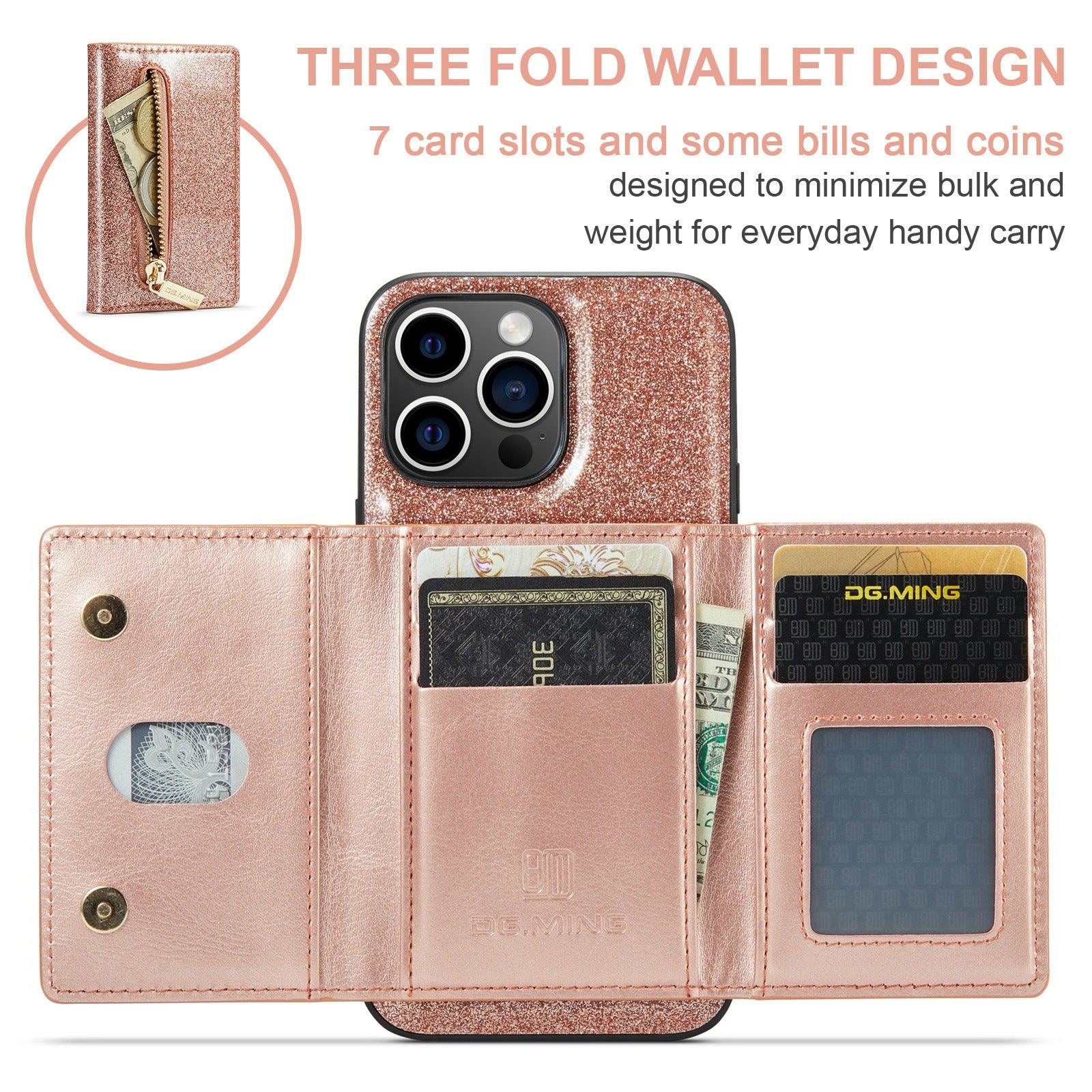 M3 For iPhone 14 Pro Max Glitter Wallet Protective Case iPhone 14 Pro Two In One Magnetic Phone Case - Miami beauty1