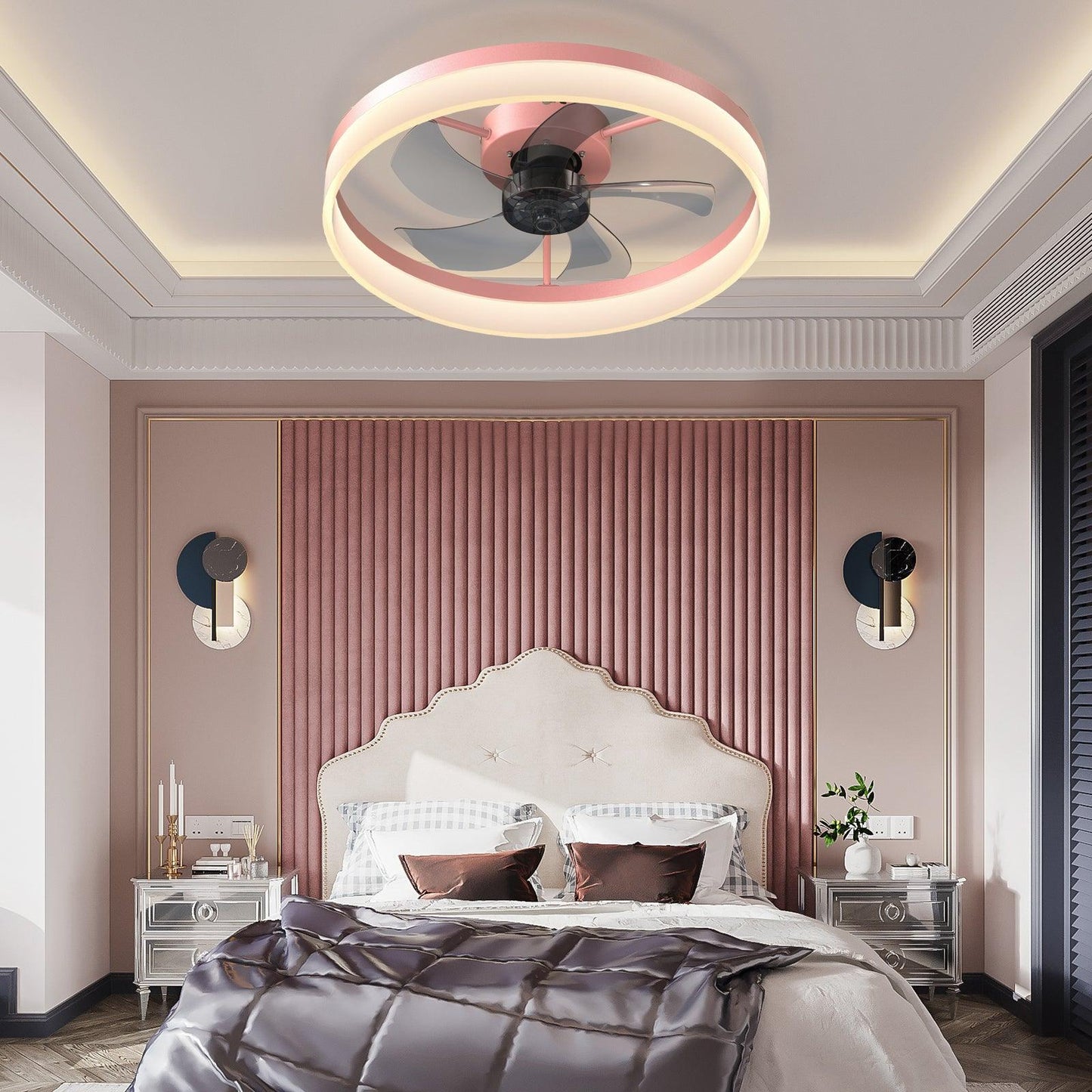 Ceiling Fans with Lights Dimmable LED Embedded installation of thin modern ceiling fans(Pink) - Miami beauty1