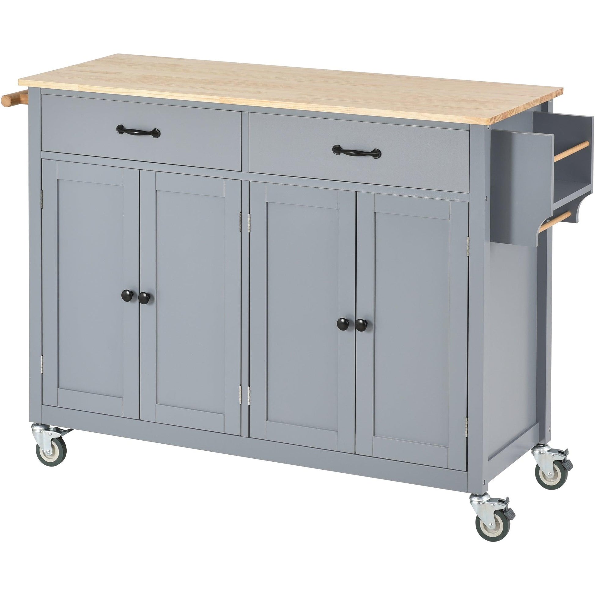 Kitchen Island Cart with Solid Wood Top and Locking Wheels 54.3 Inch Width (Grey Blue) - Miami beauty1