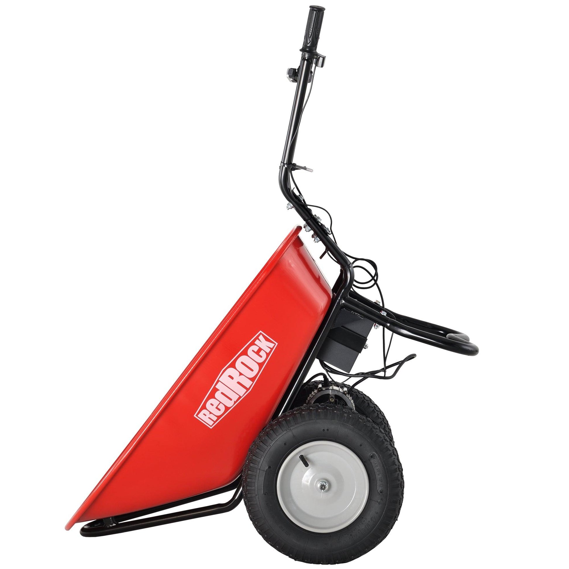 Red Rock Wheelbarrow Utility Cart Electric Powered AGM Battery 330lbs (150kgs) Max Capacity Barrel Dump Material Debris Hauler - Miami beauty1