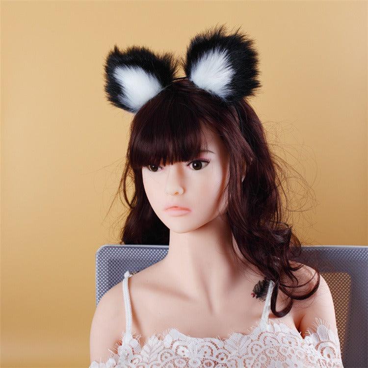 40cm black tailed white pointed bicolor fun plush hair clip with ear role-playing metal anal plug expansion - Miami beauty1