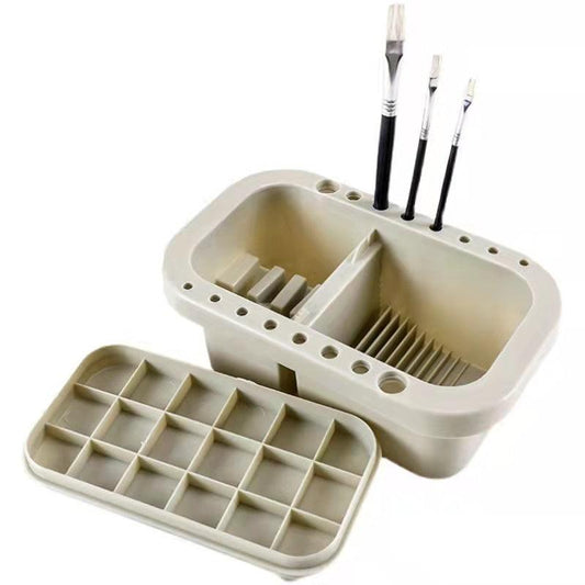 Multifunction Brush Basin Holder and Organizer Kit Paint Brush Basin with Tray Palette Lid for Oil Painting - Miami beauty1