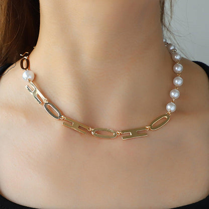 Gold-Plated Pearl Necklace - Miami beauty1