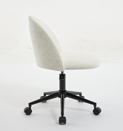 Velvet fabric office chair, mid back adjustable rotating computer chair, black legs, cushioned office chair with wheels ，White
