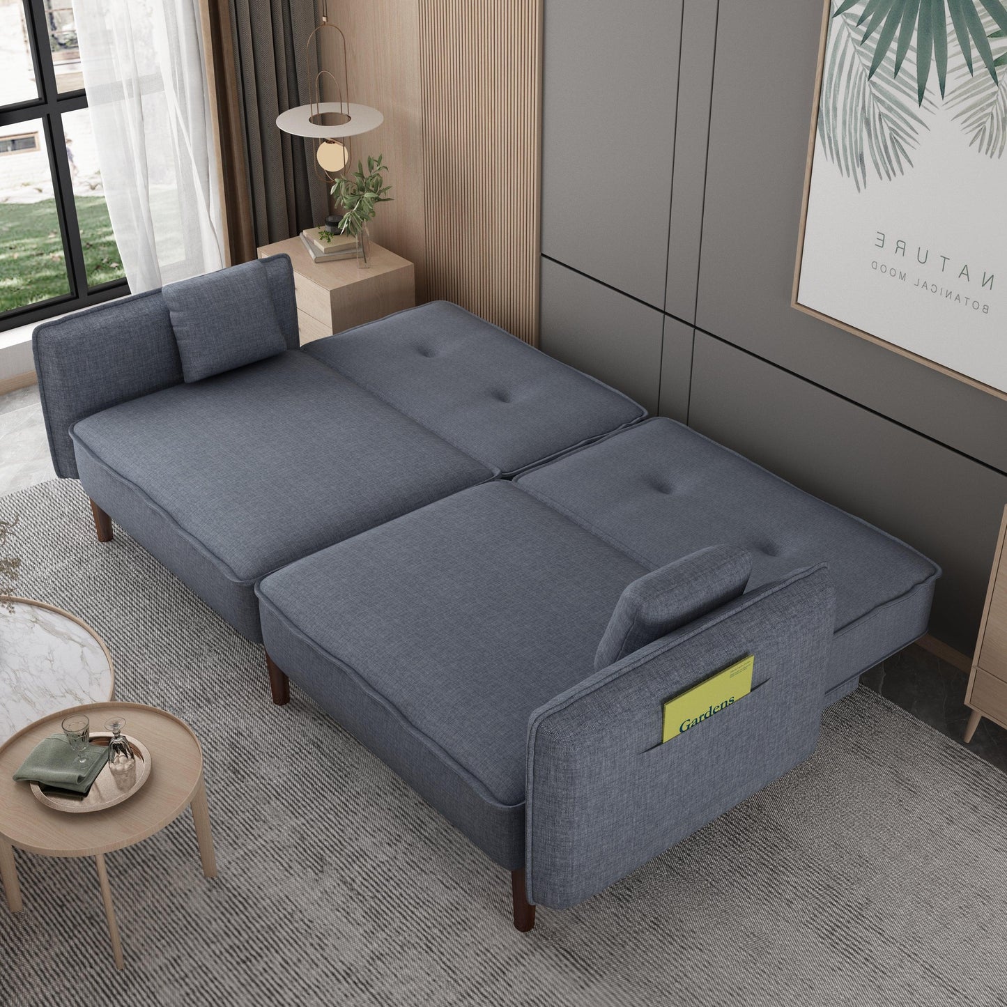 Futon Sofa bed with Solid Wood Leg in Grey Fabric - Miami beauty1