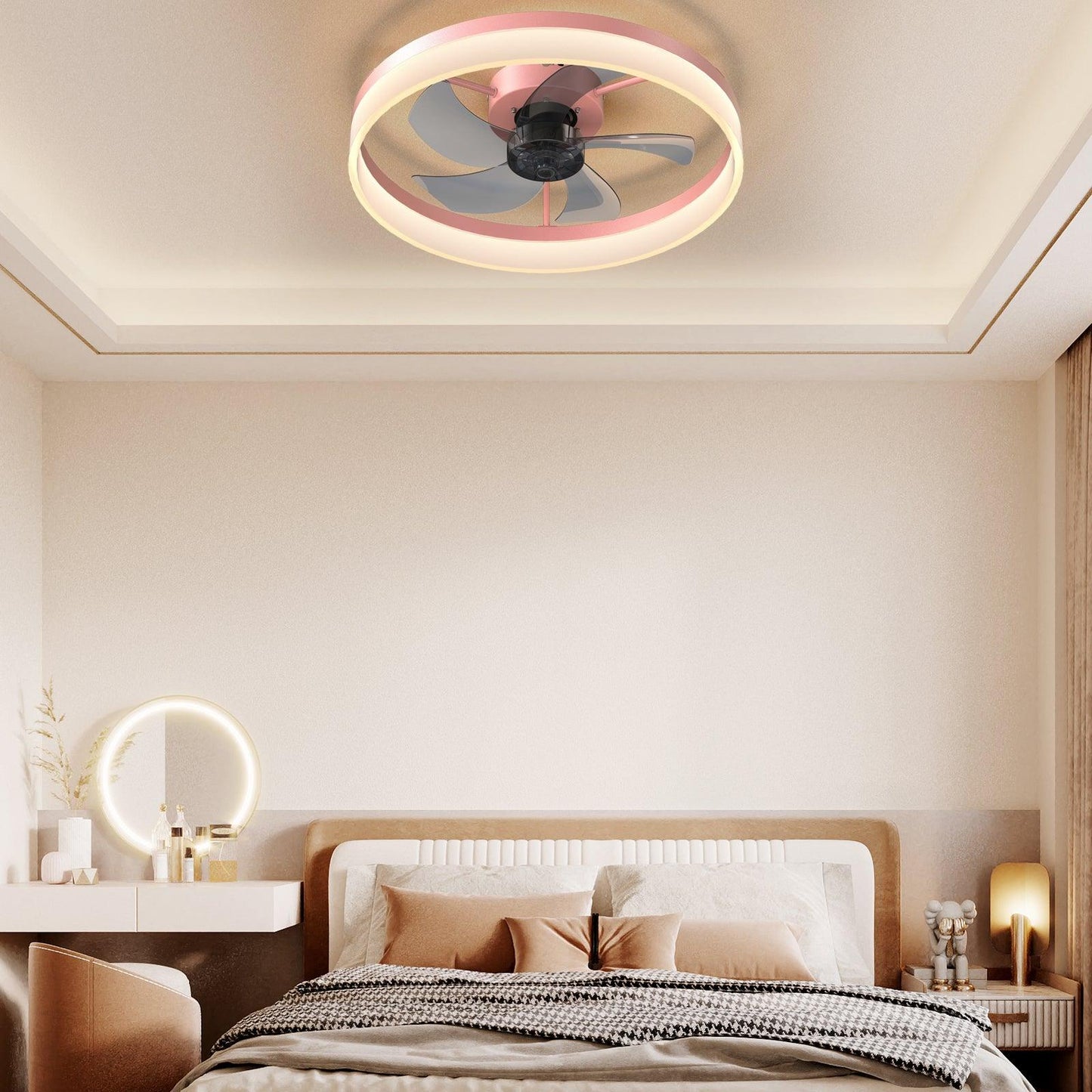 Ceiling Fans with Lights Dimmable LED Embedded installation of thin modern ceiling fans(Pink) - Miami beauty1