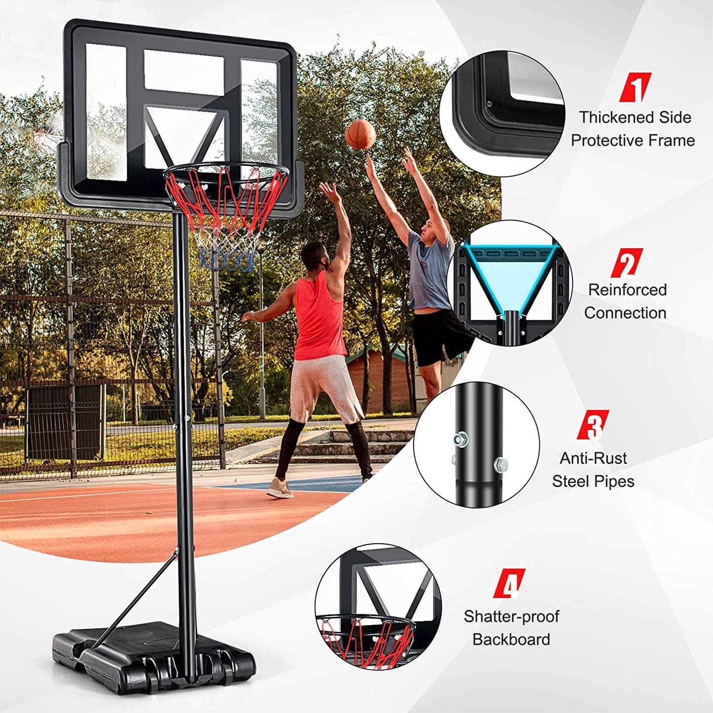 Portable Basketball Hoop Outdoor 4.25FT-10FT Height Adjustable Basketball Goal Shatterproof Backboard - Miami beauty1