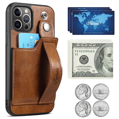 For iPhone 14ProMax Mobile Phone Case Apple iPhone 14Pro Plug-In Card Leather Case Wrist With Back Cover Type Protective Case - Miami beauty1