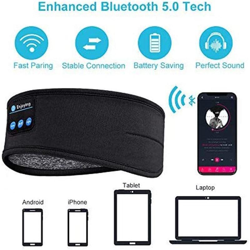 Wireless Bluetooth Sleeping Headphones Headband Thin Soft Elastic Comfortable Music Ear Phones Eye Mask For Side Sleeper Sports - Miami beauty1