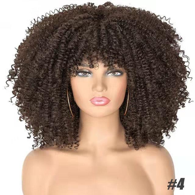 Female Hair African Small Curly Hair Explosion Head Black Chemical Fiber Wig Full Head Set - Miami beauty1