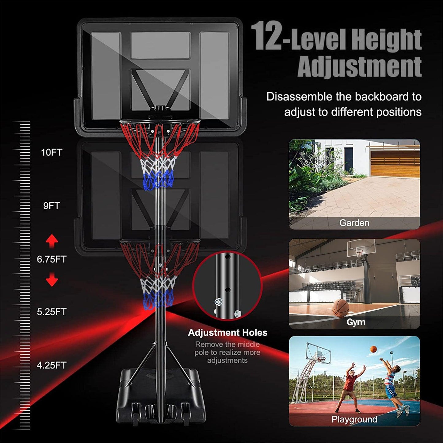 Portable Basketball Hoop Outdoor 4.25FT-10FT Height Adjustable Basketball Goal Shatterproof Backboard - Miami beauty1