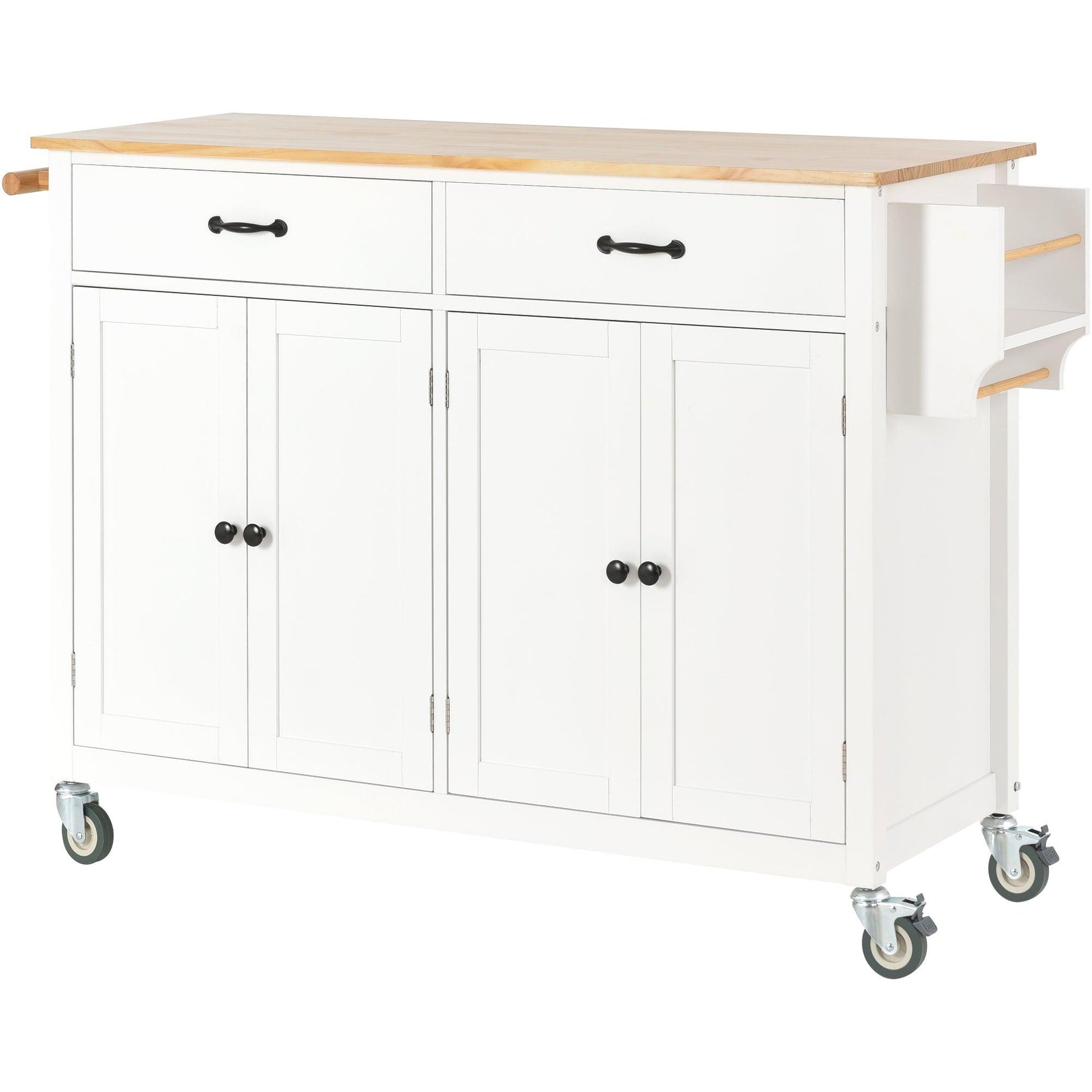 Kitchen Island Cart with Solid Wood Top and Locking Wheels 54.3 Inch Width (White) - Miami beauty1