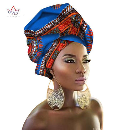 BRW Multi-color African Print Ankara Head wrap Tie Scarf High Quality Hair Accessories Gele Ipele African Bazin Rich Headwear - Miami beauty1