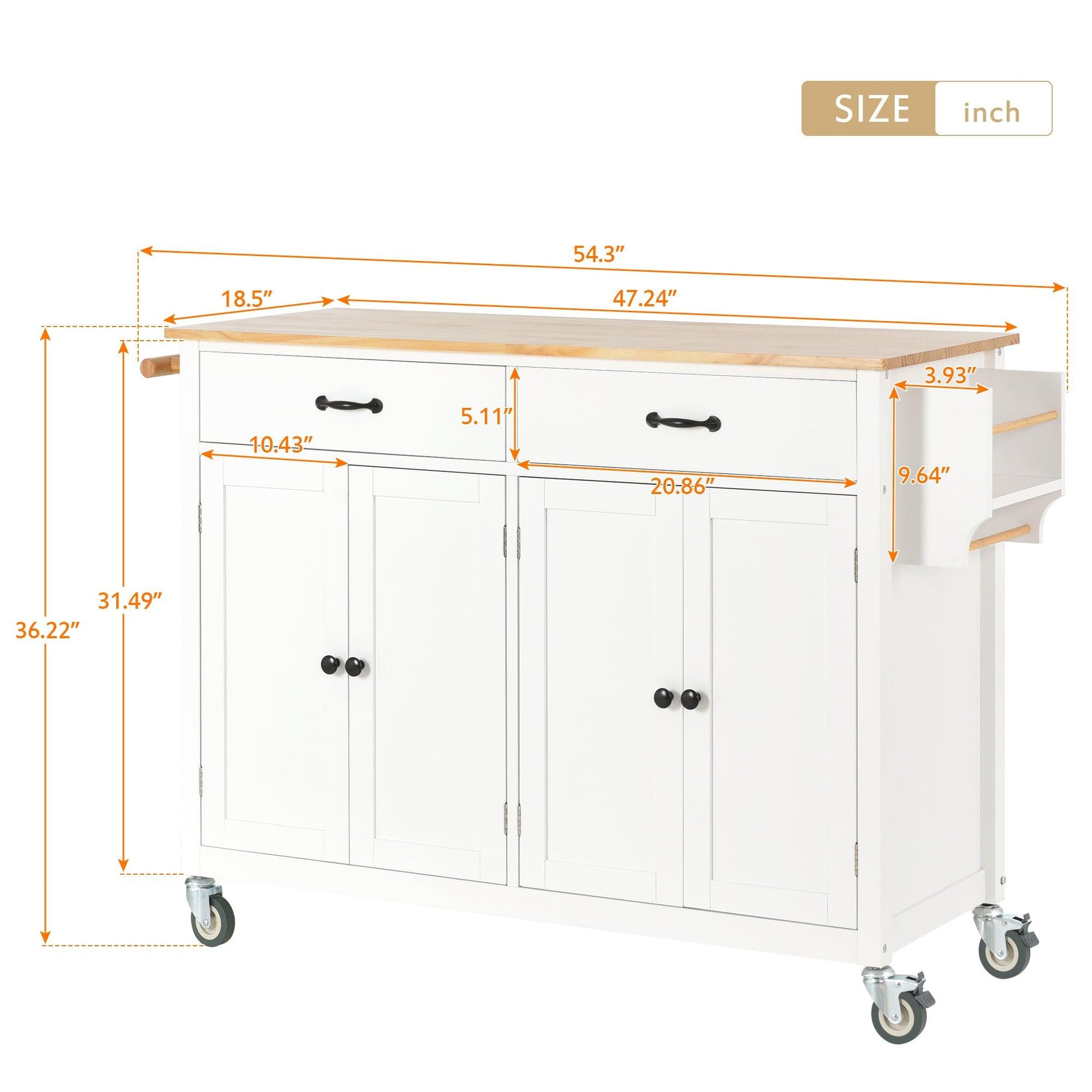 Kitchen Island Cart with Solid Wood Top and Locking Wheels 54.3 Inch Width (White) - Miami beauty1