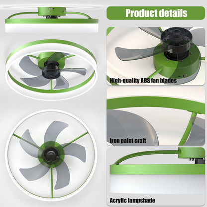 Ceiling Fans with Lights Dimmable LED Embedded installation of thin modern ceiling fans(Green) - Miami beauty1