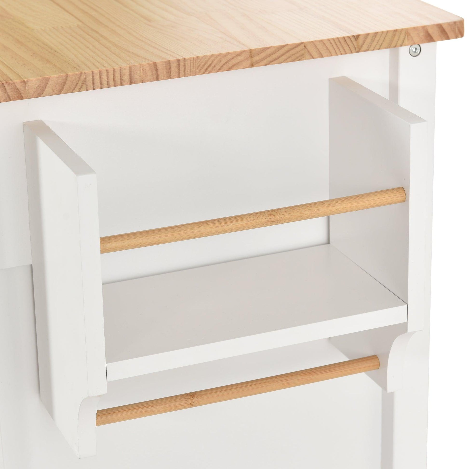 Kitchen Island Cart with Solid Wood Top and Locking Wheels 54.3 Inch Width (White) - Miami beauty1