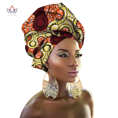 BRW Multi-color African Print Ankara Head wrap Tie Scarf High Quality Hair Accessories Gele Ipele African Bazin Rich Headwear - Miami beauty1