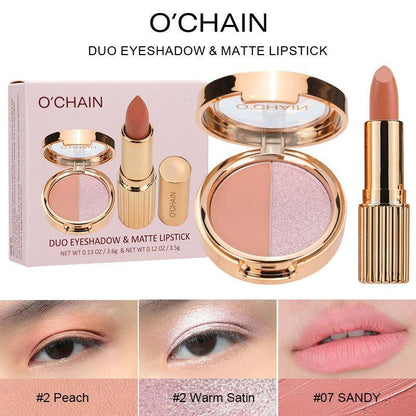 O'CHAIN Pearlescent two-color eyeshadow Matte lipstick does not fade and does not stick to the cup powdery delicate eyeshadow palette