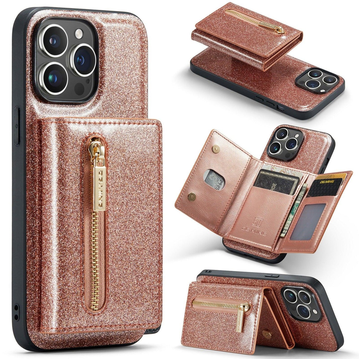 M3 For iPhone 14 Pro Max Glitter Wallet Protective Case iPhone 14 Pro Two In One Magnetic Phone Case - Miami beauty1