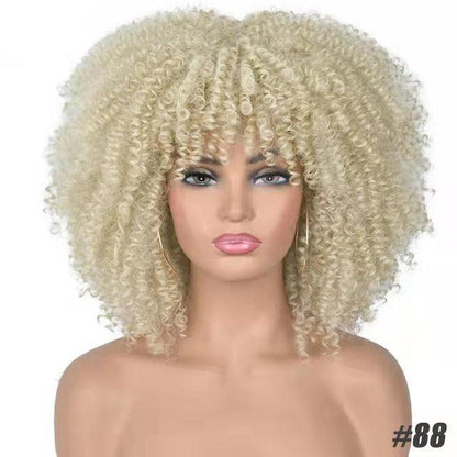 Female Hair African Small Curly Hair Explosion Head Black Chemical Fiber Wig Full Head Set - Miami beauty1