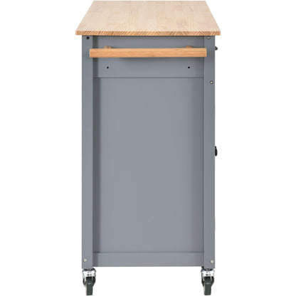 Kitchen Island Cart with Solid Wood Top and Locking Wheels 54.3 Inch Width (Grey Blue) - Miami beauty1