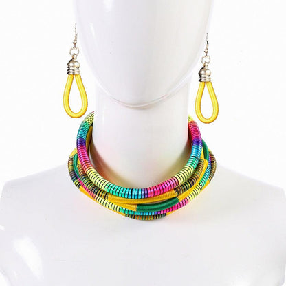 Hand woven collar African style color line magnetic buckle necklace set European and American exaggerated necklace - Miami beauty1