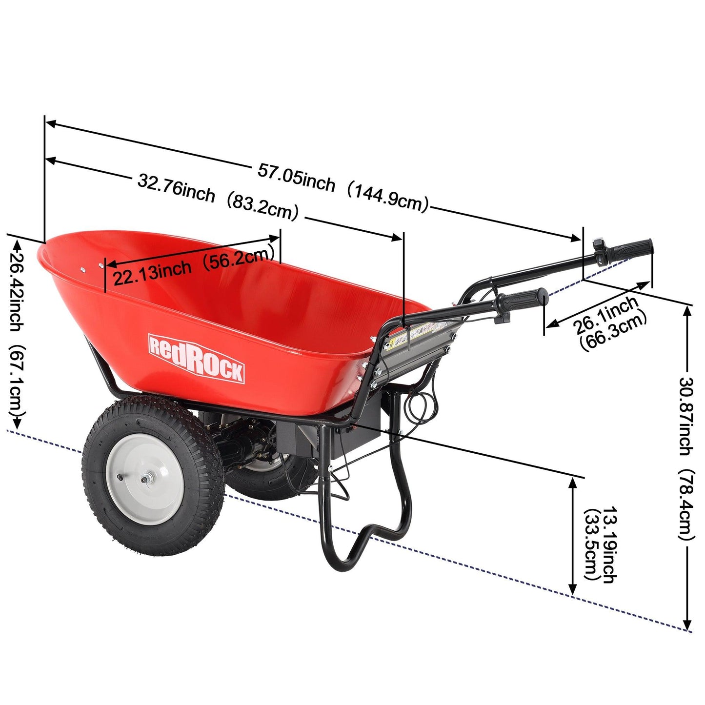 Red Rock Wheelbarrow Utility Cart Electric Powered AGM Battery 330lbs (150kgs) Max Capacity Barrel Dump Material Debris Hauler - Miami beauty1