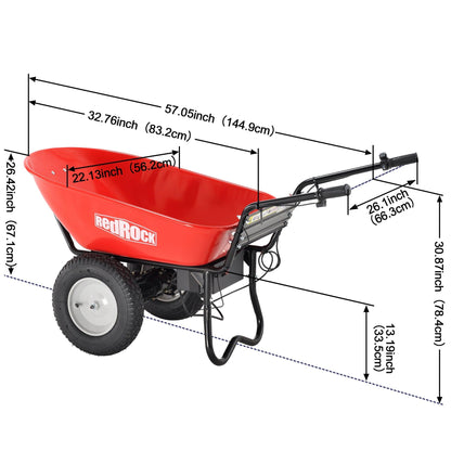 Red Rock Wheelbarrow Utility Cart Electric Powered AGM Battery 330lbs (150kgs) Max Capacity Barrel Dump Material Debris Hauler - Miami beauty1