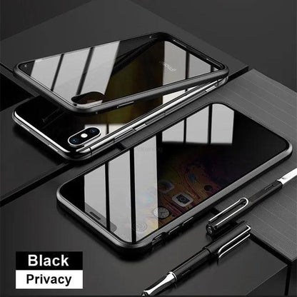 Magnetic Tempered Glass Privacy Metal Case For iphone 15 14 13 12 11 Pro MAX 360 Magnet Antispy Protective Cover - Miami beauty1