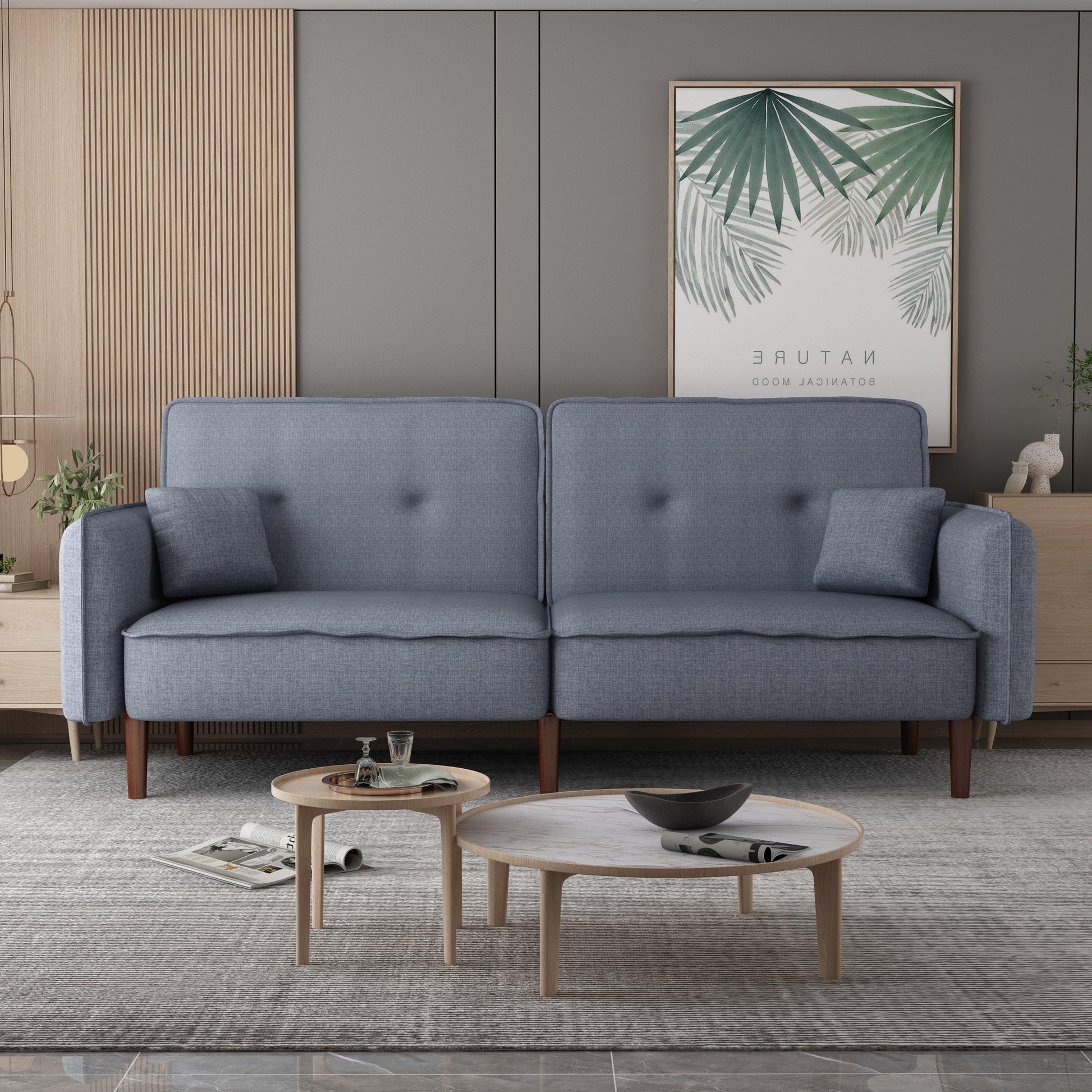 Futon Sofa bed with Solid Wood Leg in Grey Fabric - Miami beauty1