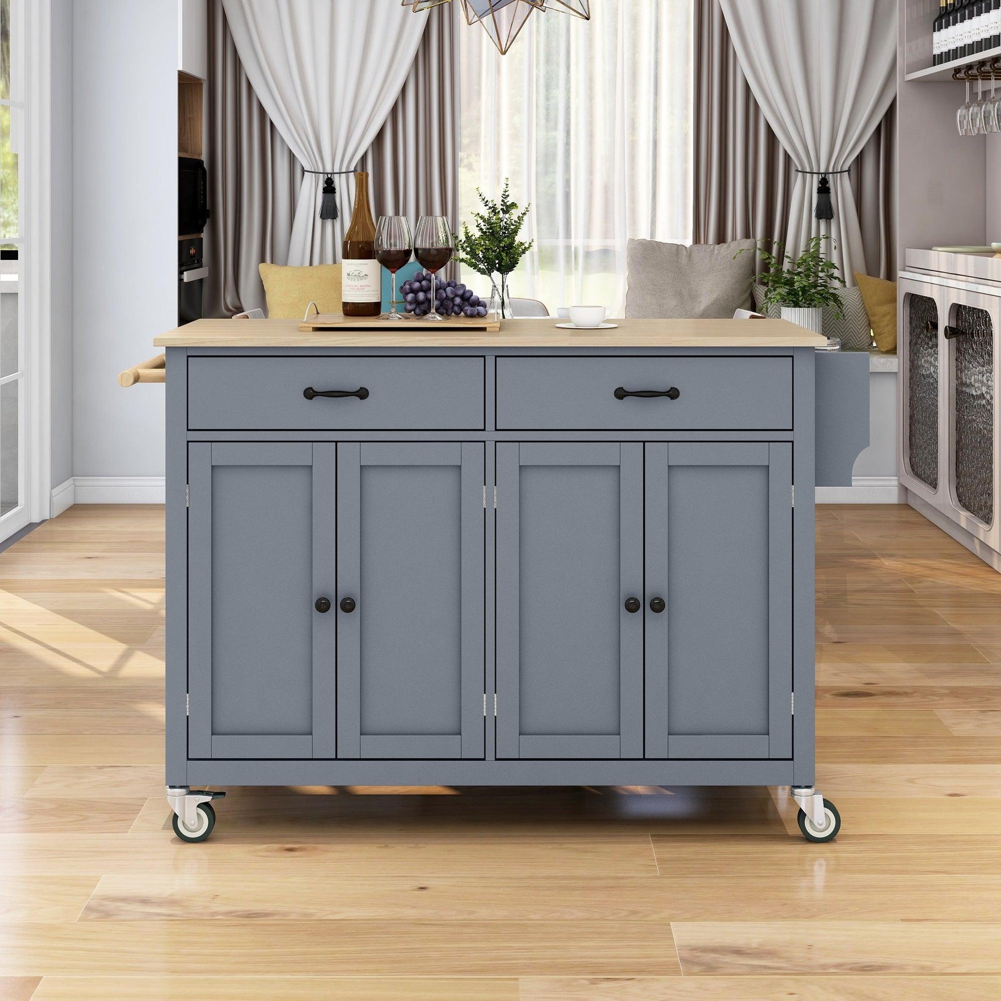 Kitchen Island Cart with Solid Wood Top and Locking Wheels 54.3 Inch Width (Grey Blue) - Miami beauty1