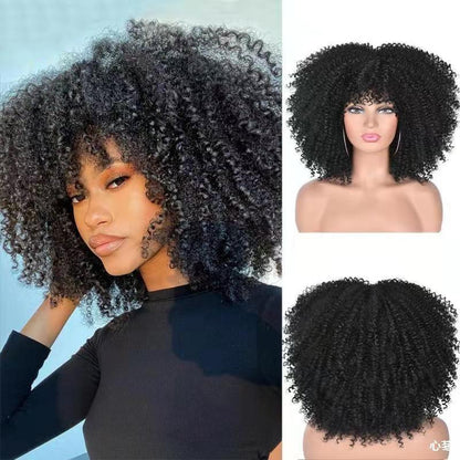 Female Hair African Small Curly Hair Explosion Head Black Chemical Fiber Wig Full Head Set - Miami beauty1