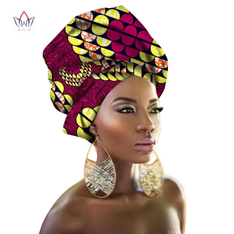 BRW Multi-color African Print Ankara Head wrap Tie Scarf High Quality Hair Accessories Gele Ipele African Bazin Rich Headwear - Miami beauty1