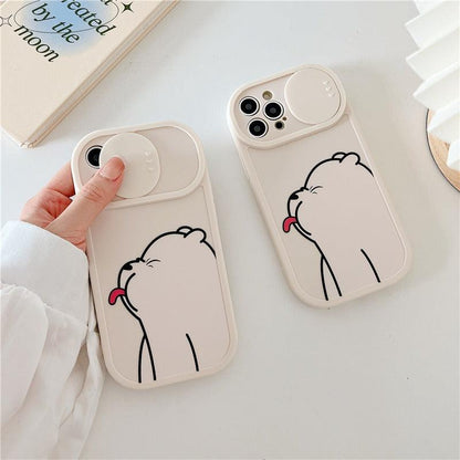 Sliding Window Phone Case Material Suitable for iPhone 15promax Protective Case Apple 14 Cartoon Painted Tongue Bears - Miami beauty1